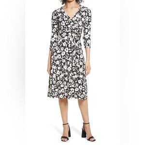 Eliza J woman dress sz 10 Black and White Floral Midi Dress